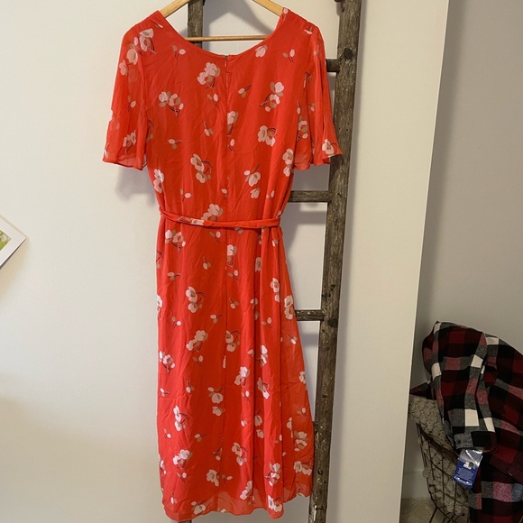 Lauren Ralph Lauren Orange Chiffon Floral Print Wrap Dress - Picture 7 of 10
